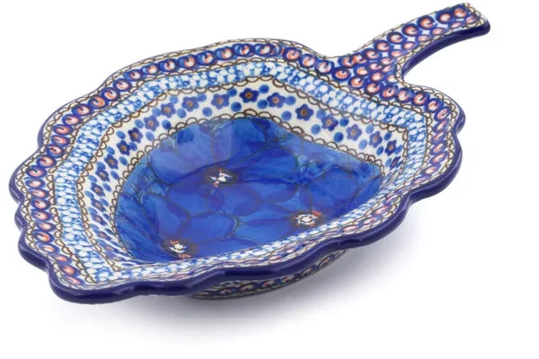 10″ Leaf Shaped Bowl – Cobalt Poppies