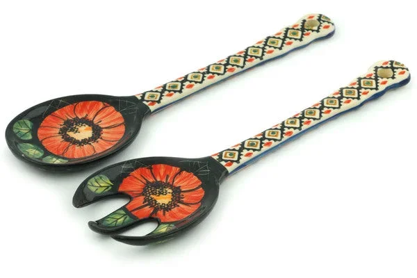 10″ Salad Spoon and Fork Set – Poppy Passion