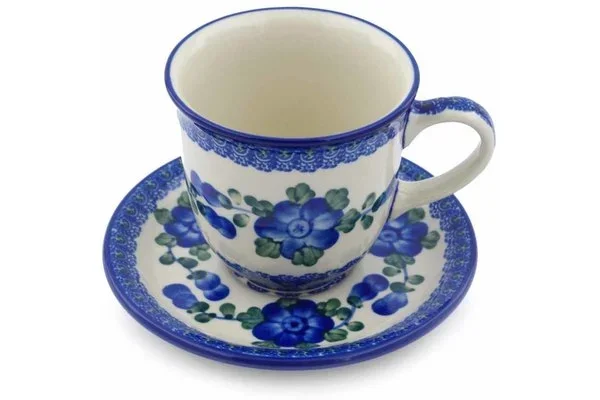 10 oz Cup with Saucer – Blue Poppies
