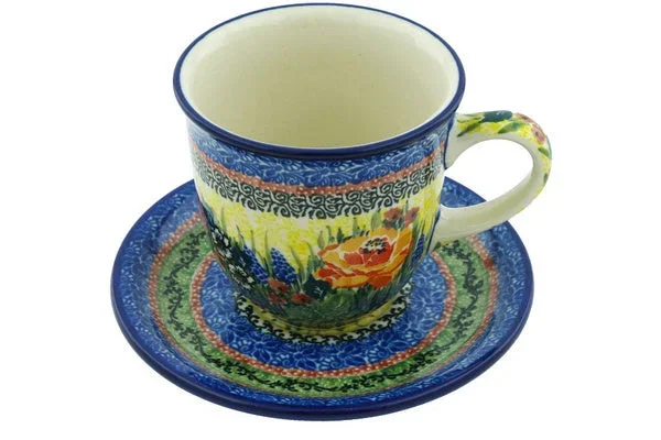 10 oz Cup with Saucer – Copper Rose Meadow