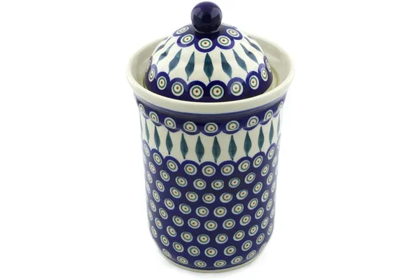 11″ Jar with Lid – Peacock Leaves