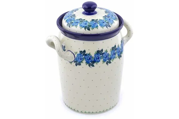 11″ Jar with Lid and Handles – Blue Rose