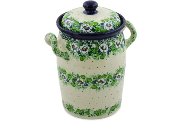 11″ Jar with Lid and Handles – Daisies Wreath