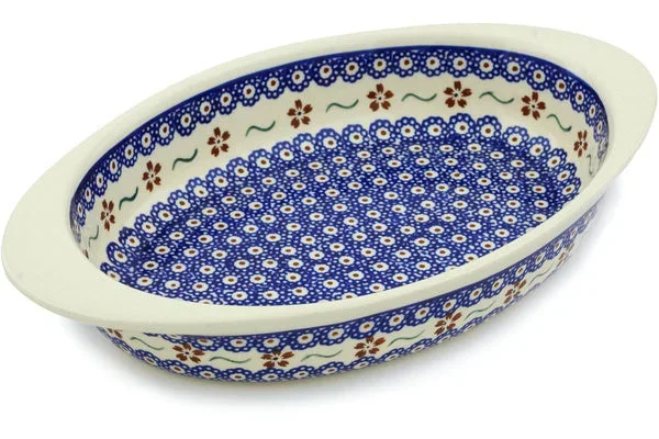 13″ Oval Baker with Handles – Sweet Red Flower