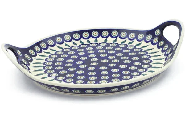 13″ Tray with Handles – Peacock Leaves