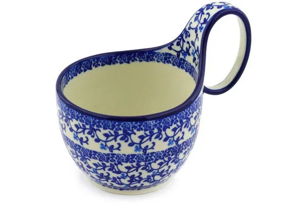 16 oz Bowl with Loop-Handle – Blue Floral Lace