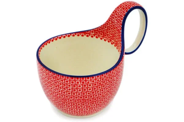 16 oz Bowl with Loop-Handle – Red Squares