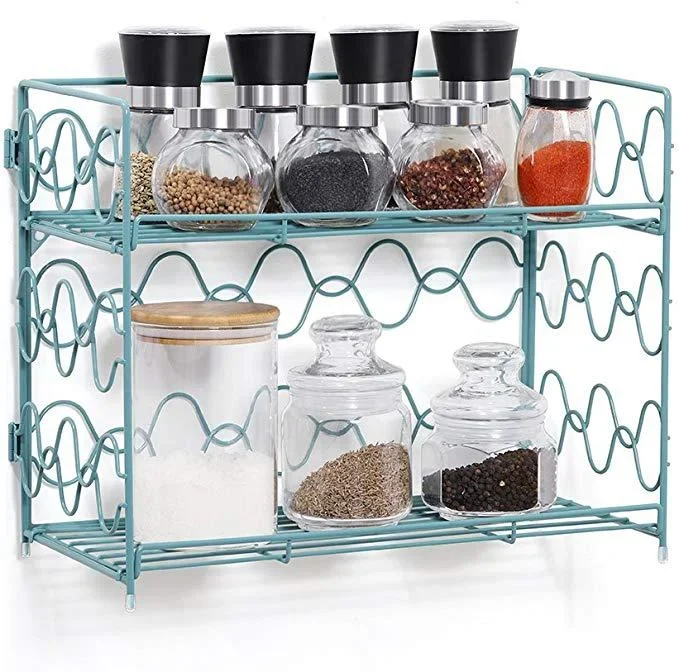 2-Tier Spice Rack Countertop Shelf for Kitchen Spice Jars Storage Organizer Wall-mounted Storage Silver (NX-DB050C)