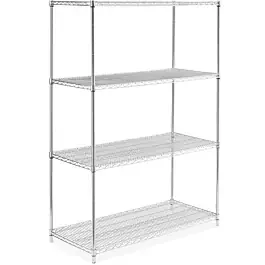24″D x 48″L x 74″H Chrome Wire Shelving Kit, 4-Shelf, NSF Listed