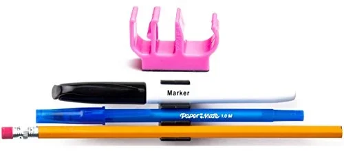 (30 pk) Pink Colored Pencil Pen and Marker Holder Adhesive Clip – Best Mount Organizer to Stick on The Wall, Tablet, Locker, Binder – Great for Student, Kids, School Supplies, Organization