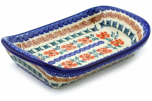 7″ Platter with Handles – Red Cornflower
