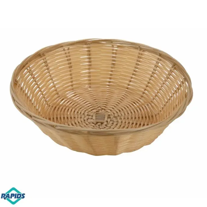 9″ Round Plastic Wicker Bread Basket (1 Dozen)