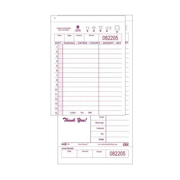 ADAMS FOODSERVICE & HOSPITALTY GUEST CHECK JSC54997, CARBONLESS 2-PT, MAROON, 250PK 8/250/2M