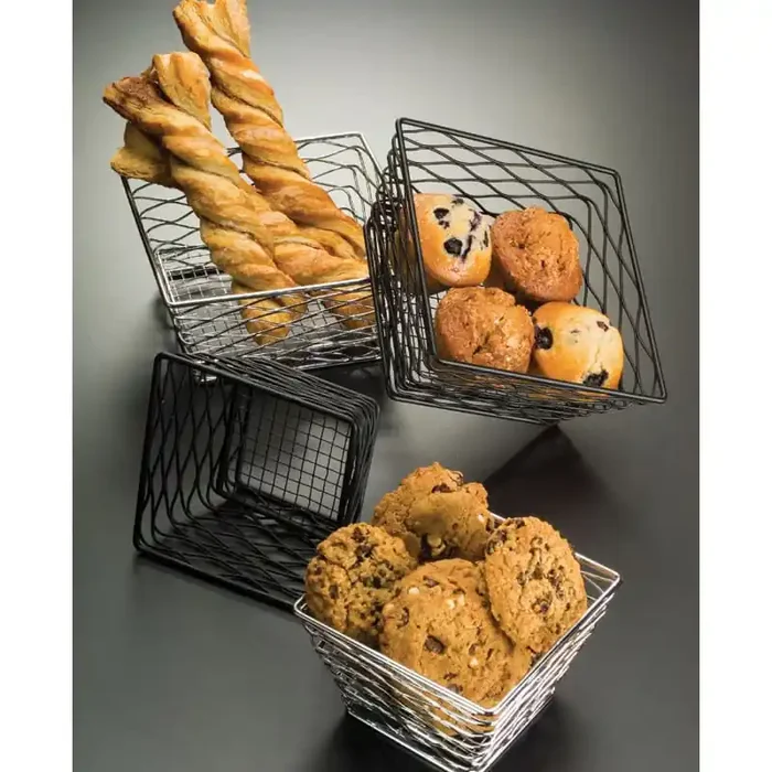 American Metalcraft BNRB68C Black 8″ Sq. Birdnest Basket / Riser
