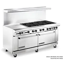 American Range ARGF24G-8B-LP 72″ Commercial Liquid Propane Gas Range with 24″ Griddle & Green Flame Pilotless Ignition – 350,000 BTU