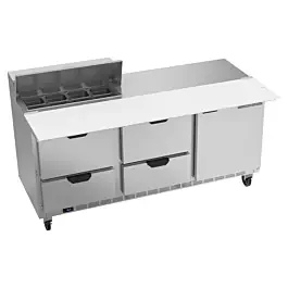 Beverage-Air SPED72HC-08C-4 72″ 1 Door 4 Drawer Cutting Top Refrigerated Sandwich Prep Table with 17″ Wide Cutting Board
