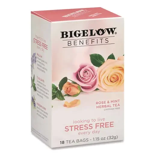 Bigelow BTC1027 Benefits Rose and Mint Herbal Tea Bags, 0.6 oz Tea Bag, 18/Box