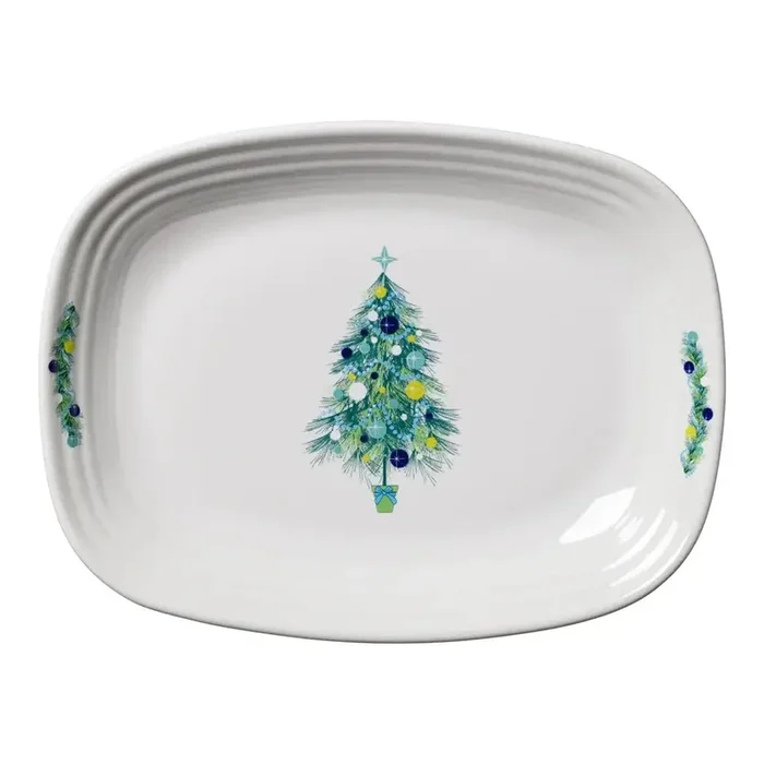 Blue Christmas Tree Rectangular Platter New. RETIRED