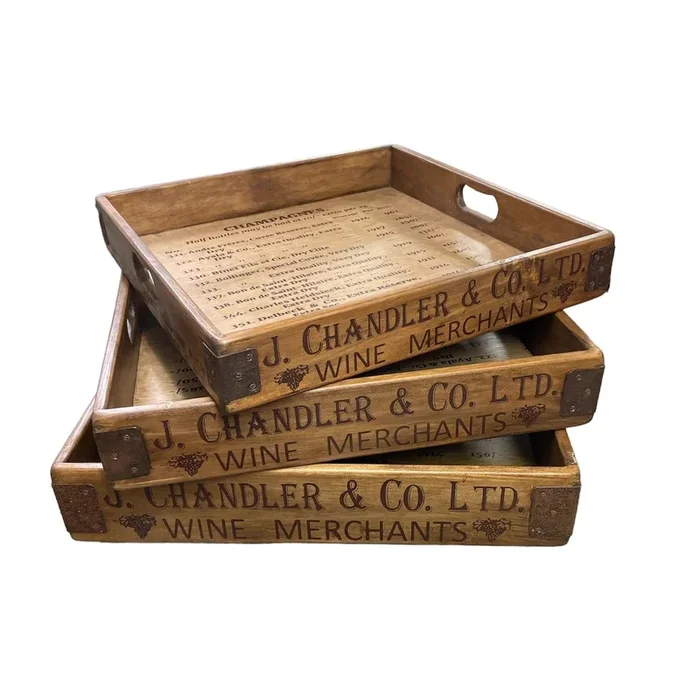 Blue Goose Square Wood Lined Wine Trays
