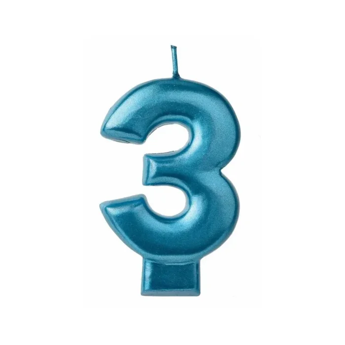 Bougie métallique Bleue chiffre 3