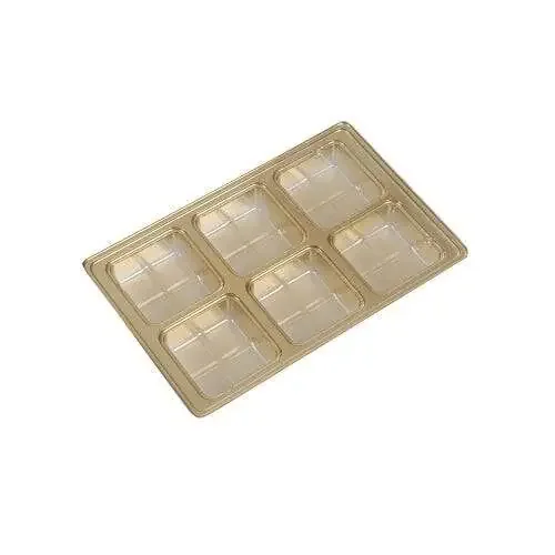 BOXIT CORPORATION CANDY BOX TRAY 6 SQUARE CAVITIES GOLD 8 1/8X5 1/4