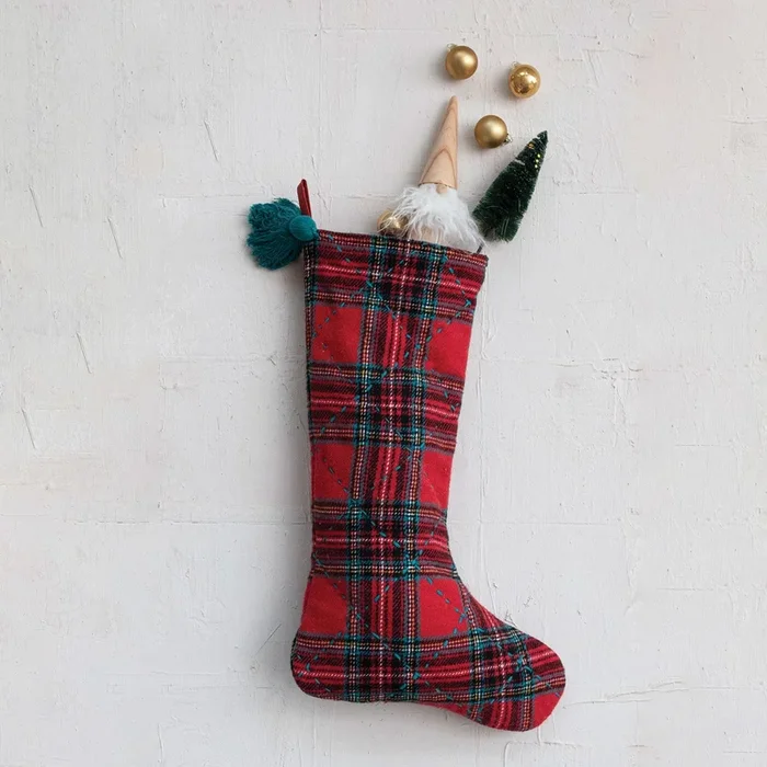 Brushed Cotton Flannel Quilted Stocking w/ Tassel