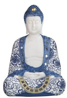 Buddha Meditating Blue/White 17.5″
