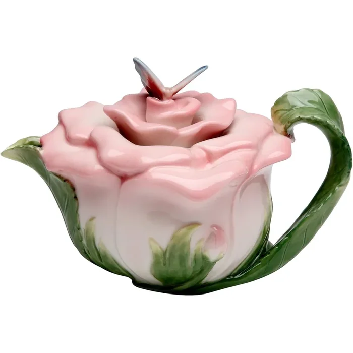 Butterfly on Rose Teapot 12 oz