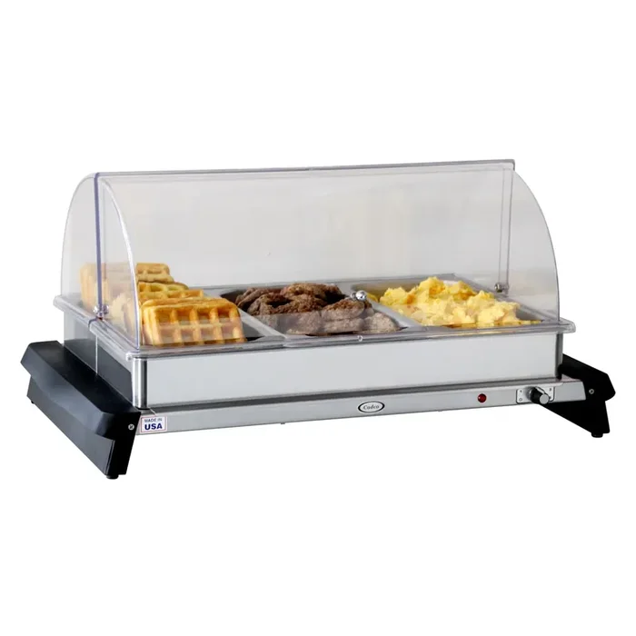 Cadco WTBS-3RT Stainless Triple Buffet Server with Roll Top Lid