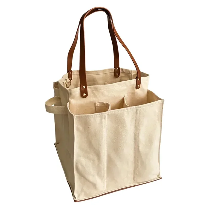 Capabunga Heavy Canvas Market Tote, Natural with Brown Handles