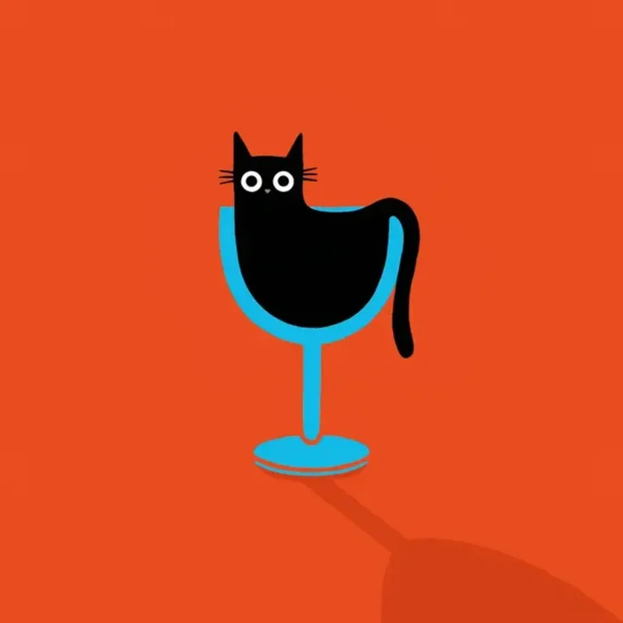 Carte carrée Chat dans coupe à vin 5.5×5.5