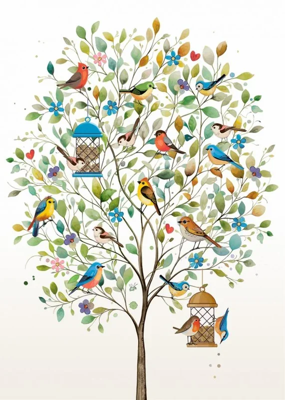Carte de souhait Oiseaux dans un arbre