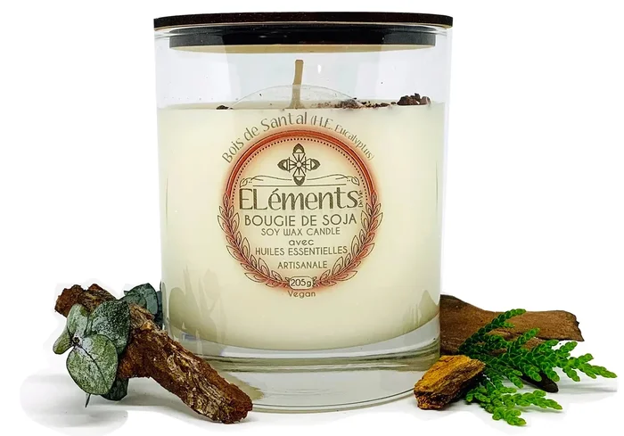 Chandelle de soja Bois de Santal 205g – Éléments de vie