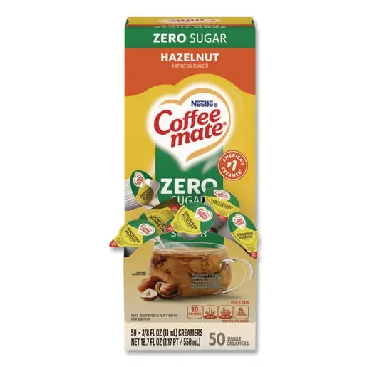 Coffee mate NES98468BX Liquid Coffee Creamer, Zero Sugar Hazelnut, 0.38 oz Mini Cups, 50/Box