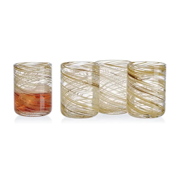 Color Swirl Honey Set of 4 Double Old Fashioned Glasses