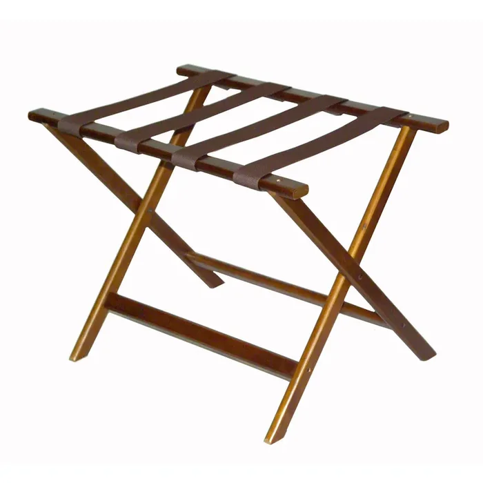 CSL 277DK-1 Walnut Wood Luggage Rack with Brown Straps