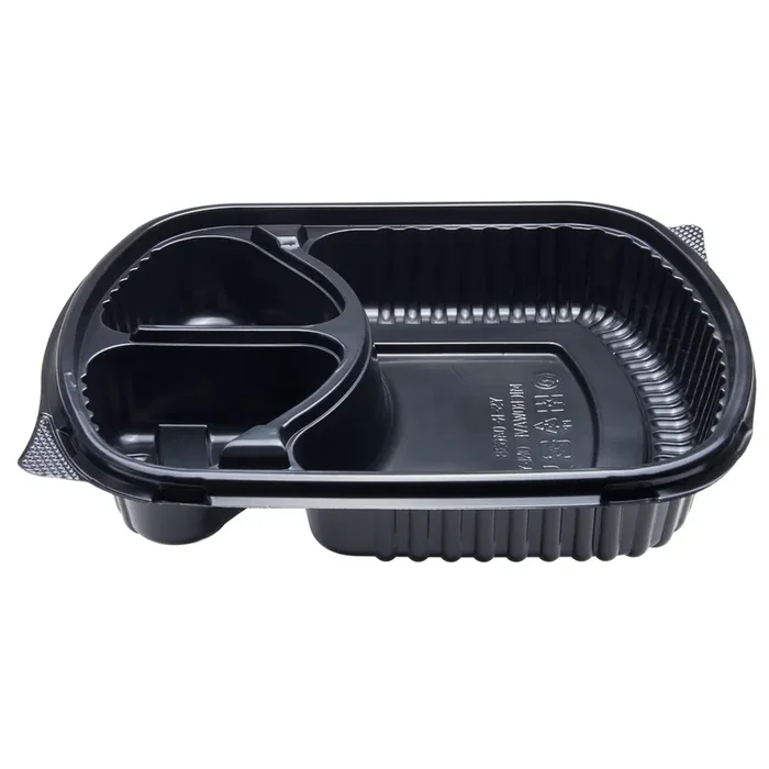 Darling Foodservice 3-Comp. Black PP 36 Oz. Take-Out Box – 300 / CS
