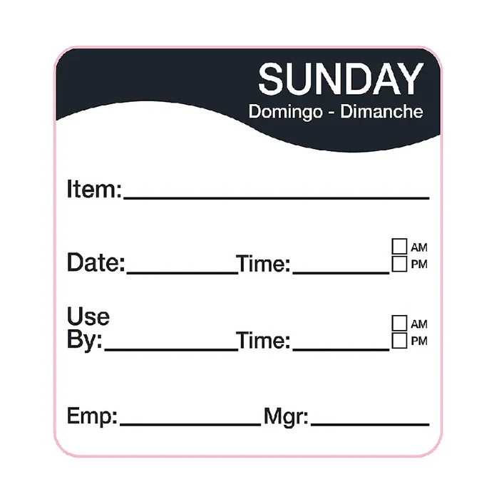 Darling Foodservice Black Sunday 2 x 2 Square Day Label – 250 / RL