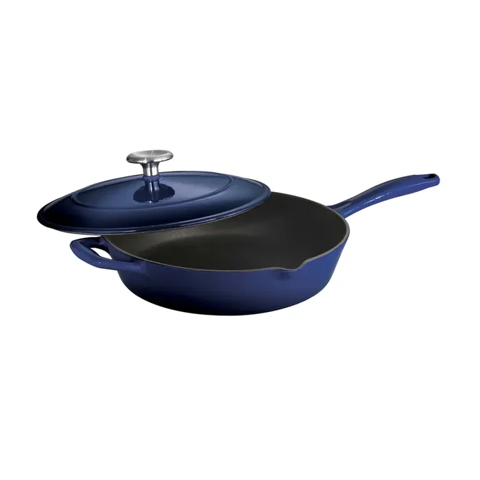 Darling Foodservice Blue Enameled Cast Iron 10″ Skillet w/ Cover