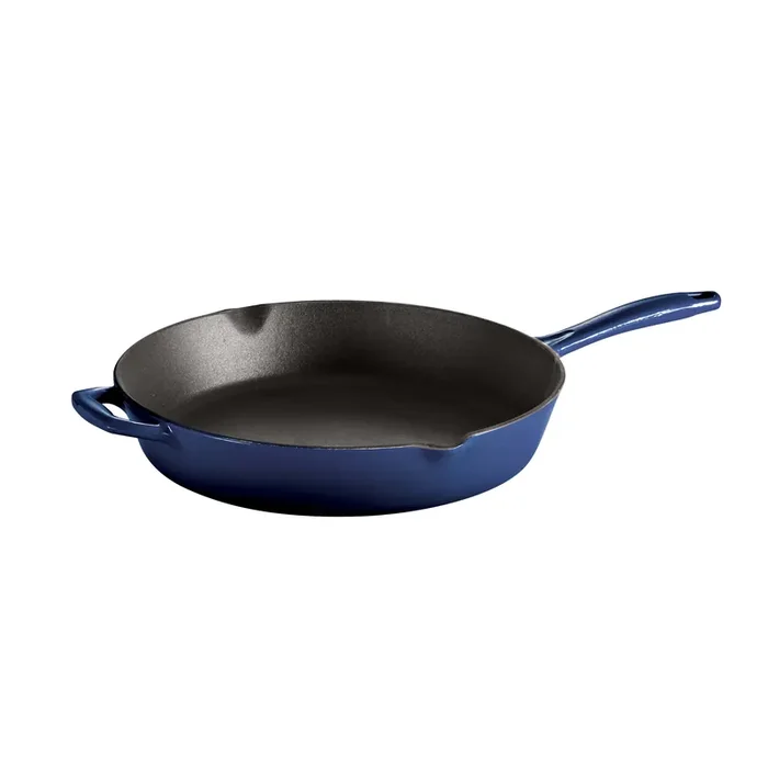 Darling Foodservice Blue Enameled Cast Iron 12″ Skillet w/ Helper Handle