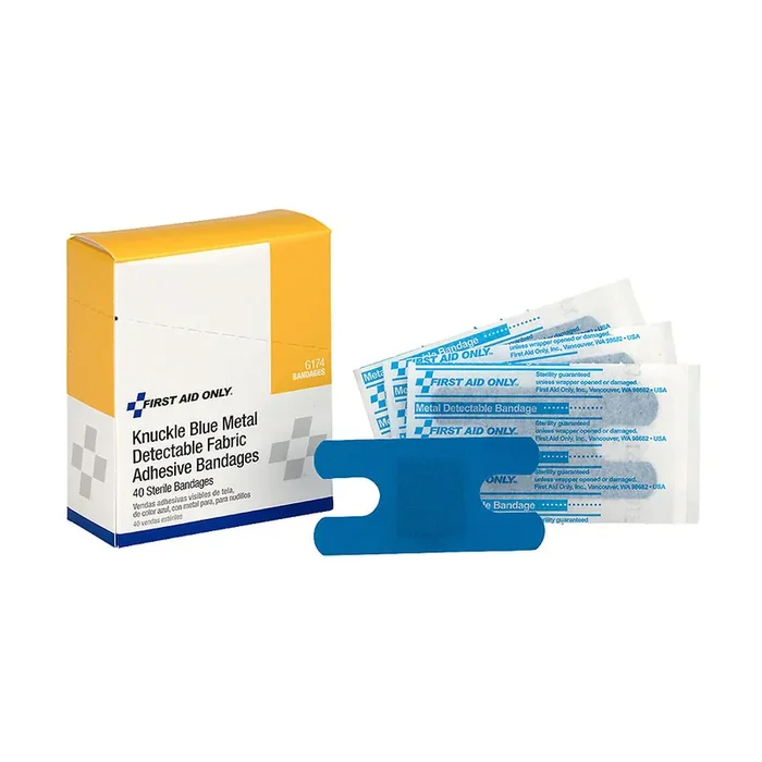 Darling Foodservice Blue Metallic Adhesive Knuckle Bandages – 50 / BX
