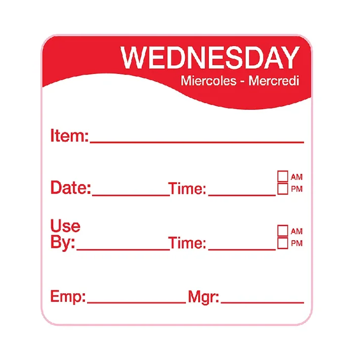 Darling Foodservice Red Wedesday 2 x 2 Square Day Label – 250 / RL