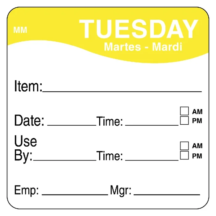 DayMark IT120148-2-TUE MoveMark 2″ Tuesday Use By Day Square – 500 / RL