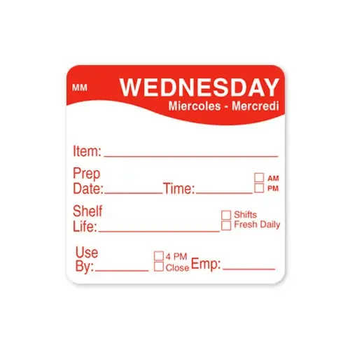 DayMark IT120156-3-WED MoveMark 2″ Wednesday Shelf Life Day Square – 500 / RL