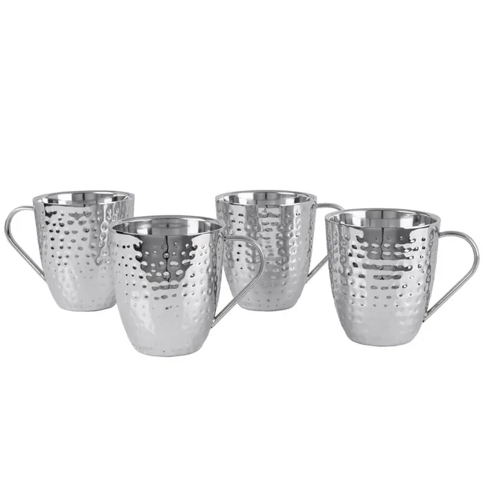 Double Wall Stainless Hammered Set of 4 Mugs