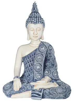 Earth Touching Thai Buddha Blue/White 11″