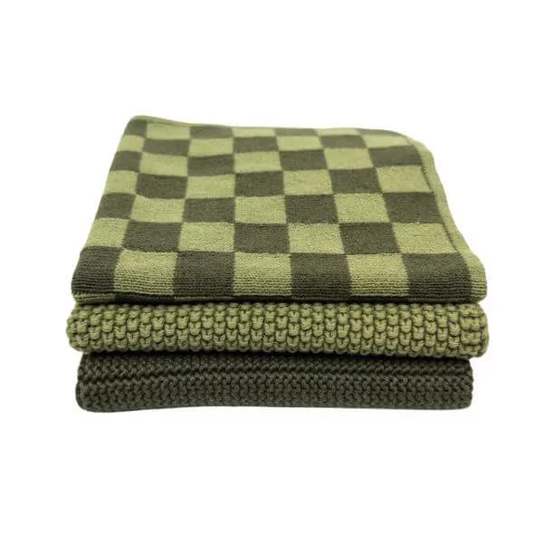 Ecovask Dishcloth Variety 3pk Olive Pistachio Chequer