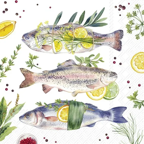 Ensemble de 20 serviettes de table en papier Délicieux poissons