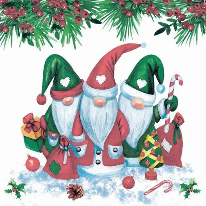 Ensemble de 20 serviettes de table en papier Gnomes Rouges & Verts