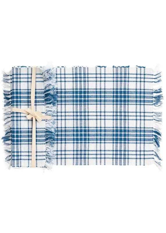 Ensemble de 4 napperons à carreaux Bleu